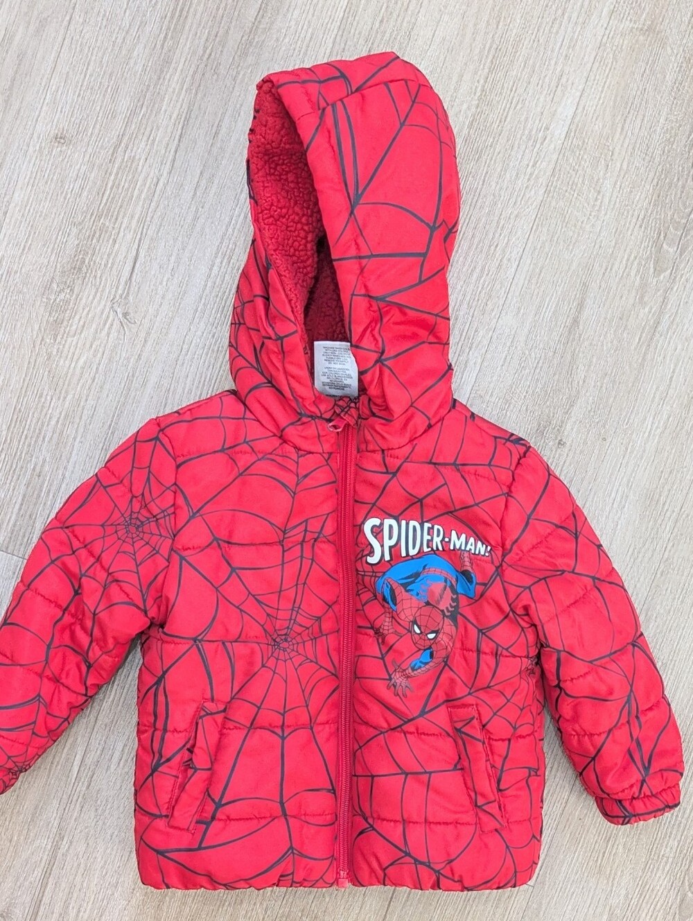 Marvel Spiderman 2T Hooded Fleece Lined Zip Up Puffer Jacket